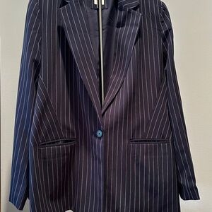 Womens Blue Pinstripe Blazer Sz L